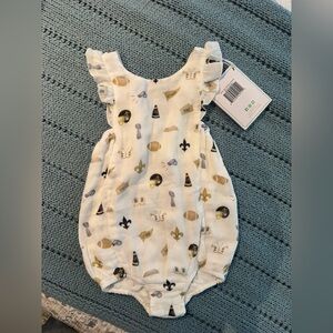 Nola Tawk White Baby Romper New Orleans Football Motif Size 18-24M NWT